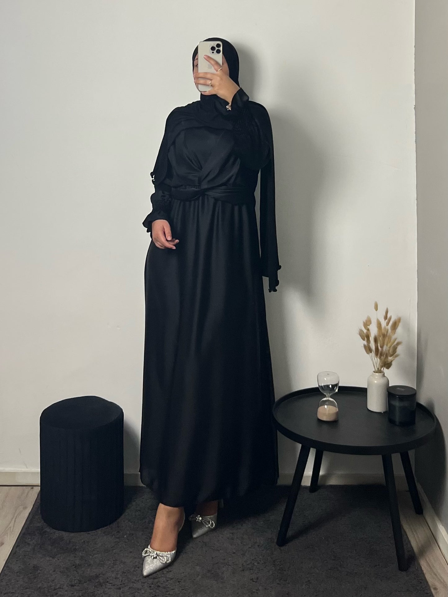 Lidya Satin Wrap Dress Black