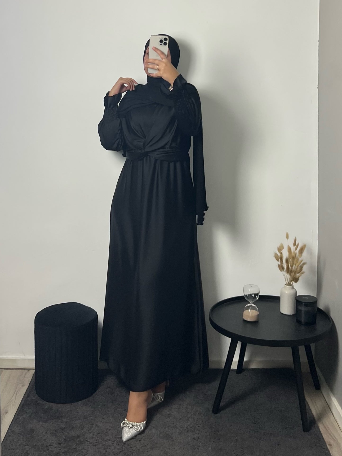 Lidya Satin Wrap Dress Black