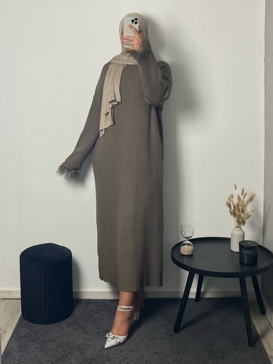 Zayra Feather Dress Coffee